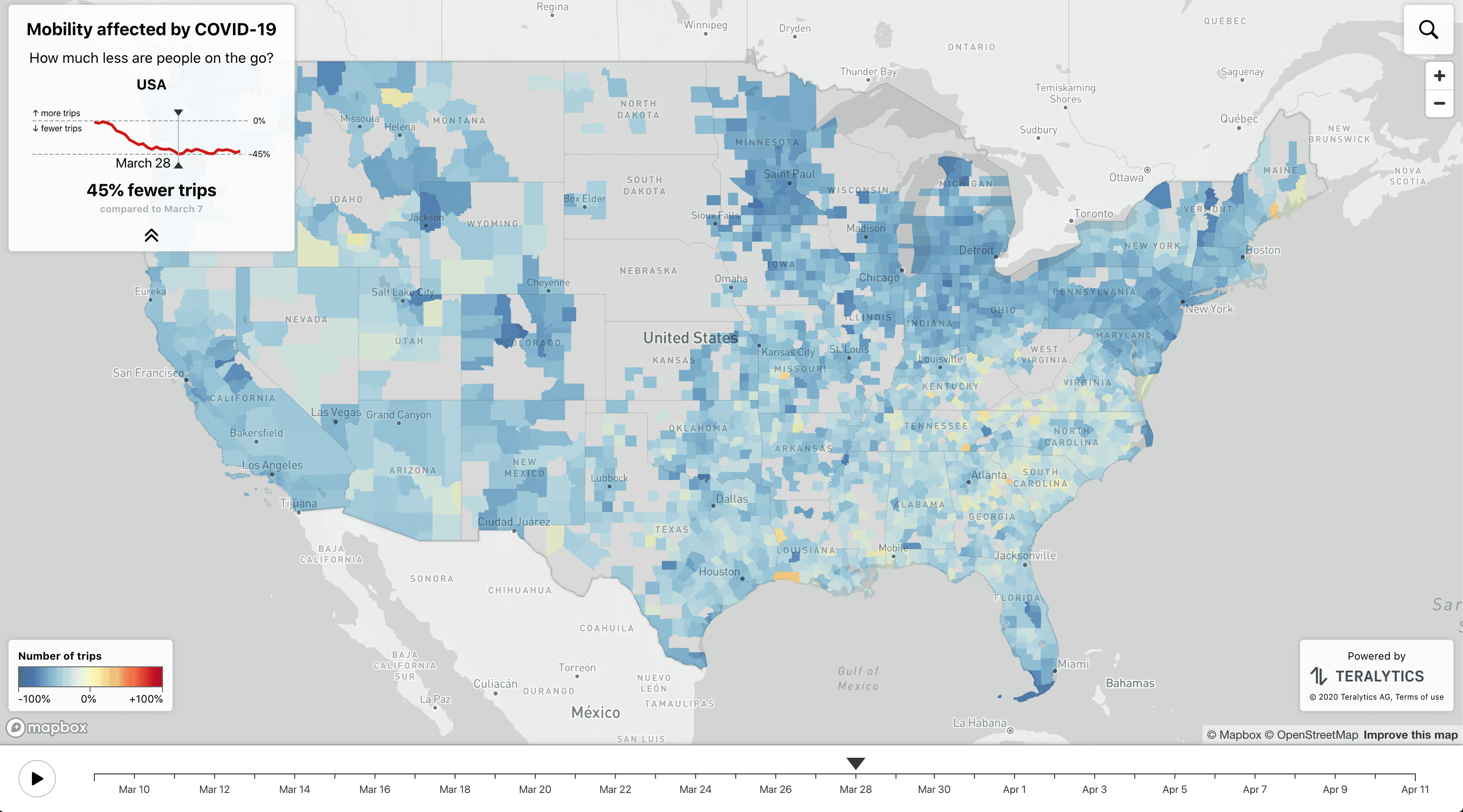 Effect of COVID-19 on mobility in USA