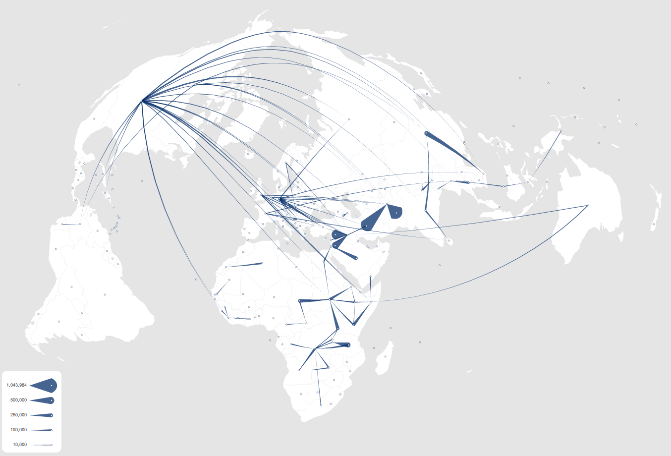 jflowmap-js: flow map showing refugees data by UNHCR